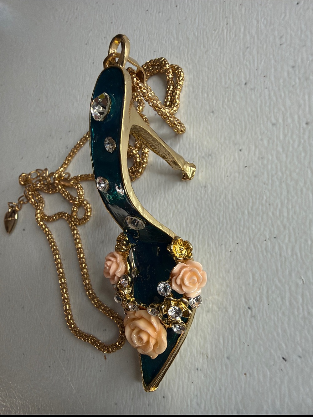 Betsey Johnson Gold-Tone Teal Floral Shoe Pendant Necklace - Picture 4 of 8